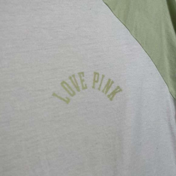 PINK Victorias Secret Light Green White Baseball Style T Shirt XS - Picture 3 of 5